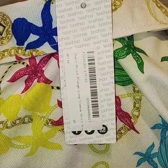 BOOHOO shell print plunge long sleeves shirt dress NWT (D158 5.4.12) - Picture 9 of 9